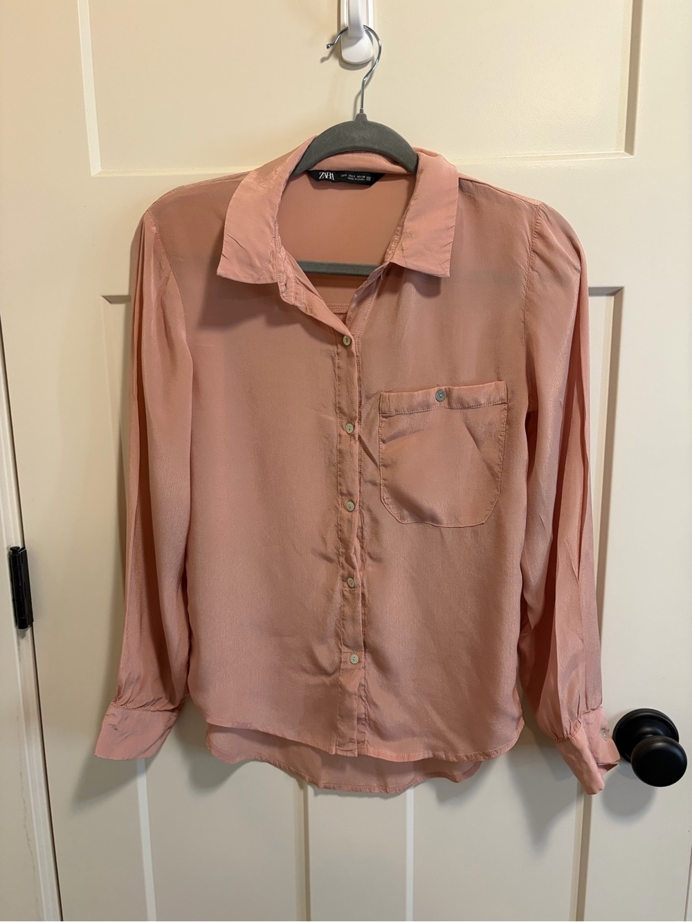 Zara Women’s Pink Button-Up Sheer Lightweight Blouse Size Small